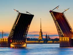 Palace Bridge opening at sunset